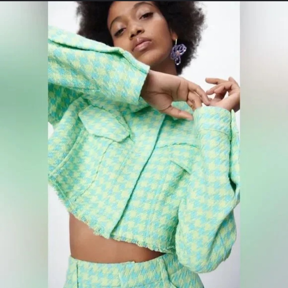 ZARA Tween Herringbone Cropped Jacket